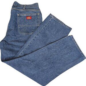 Dickes Mens 38x32 Medium‎ Washed Straight Denim Jeans Workwear Outdoor Rough